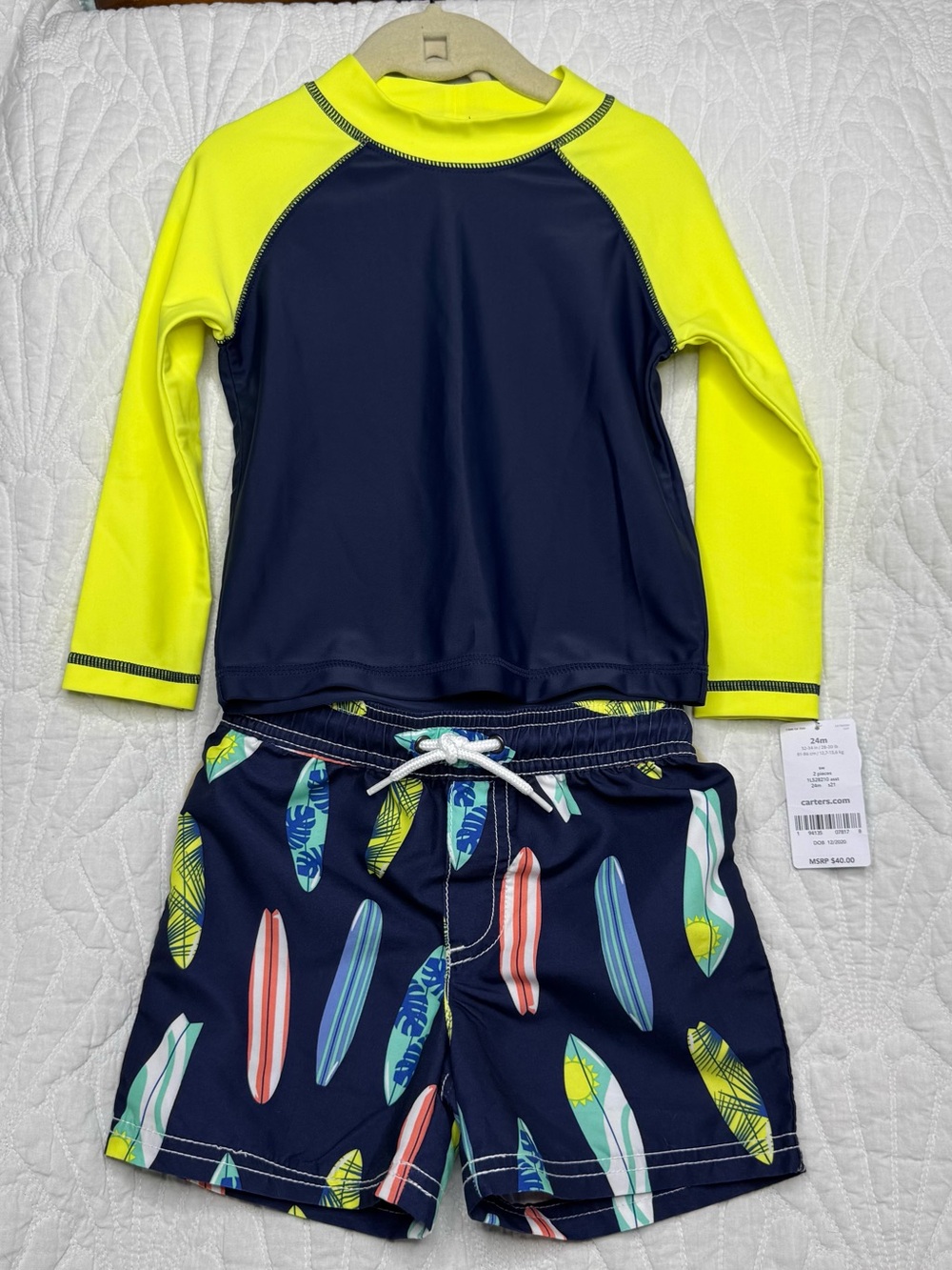 Carter's Neon Yellow & Navy 2-Piece Set with Mint Accent